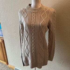 Banana Republic Taupe Cable Knit Sweater with Leather zipper on the Left Side